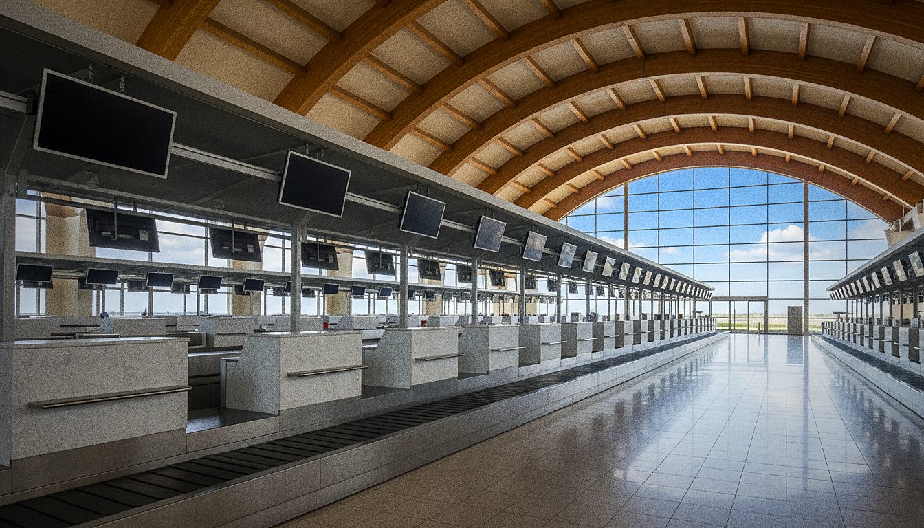 Abflughalle des Flughafens Korfu mit Check-in-Schaltern